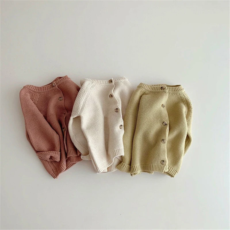 

Casual Girls Solid Color Knitted Cardigan Long Sleeve Single Breasted Warm Coat New Baby Clothes for Spring and Autumn