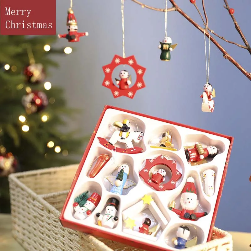 Christmas gift ，Wooden Santa Claus tree decorations set， painted pendant，gift for children | Дом и сад