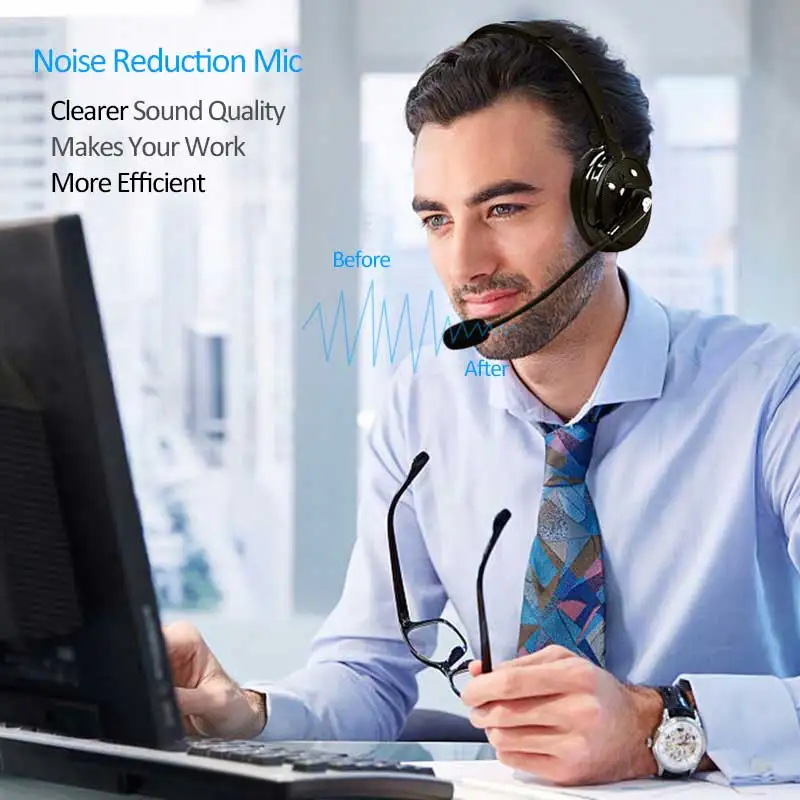 Call Center Bluetooth Headset Over Head Wireless Double Ear Phone Noise Cancelling Headphone for Skype Truck Car Drivers Office |