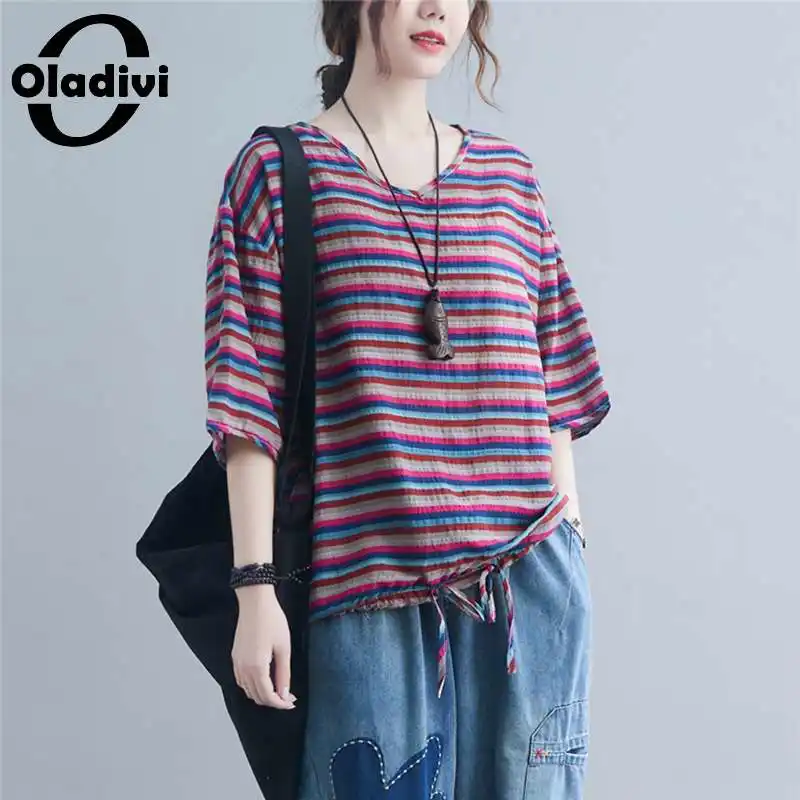 

Модная дизайнерская одежда Oladivi, повседневные свободные топы, женские летние большие рубашки, женские большие футболки, туника, блузы