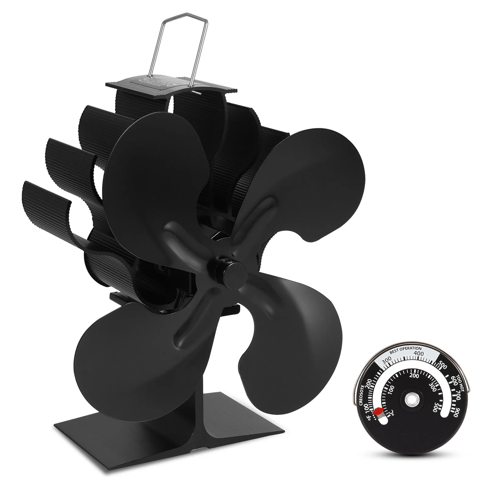 

4/5 Blades Fireplace Heat Powered Stove Fan Log Wood Burner Home Fireplace Fan Efficient Heat Distribution With a Thermometer