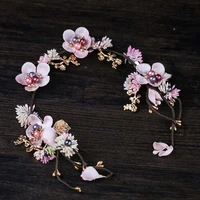 wedding pink peach flower wreath crown bridal hair headdress crowns hair accessories party garlands lxh