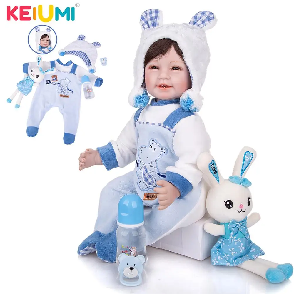 

KEIUMI Smile Face Boneca 22 Inch Soft Silicone Reborn Baby Dolls Cloth Body Dolls Reborn Bebe Toys For Children Birthday Gifts