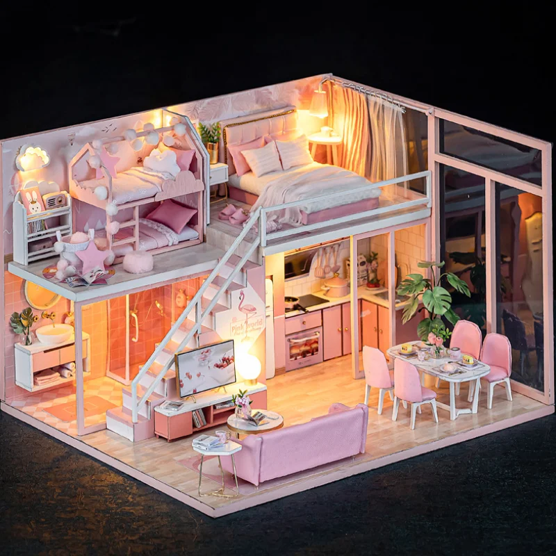 DIY Wooden Doll House Assemble Toy Wooden Miniatura 1:24 Handmade Doll House Furniture Model Building Kit With LED Children Toys images - 6