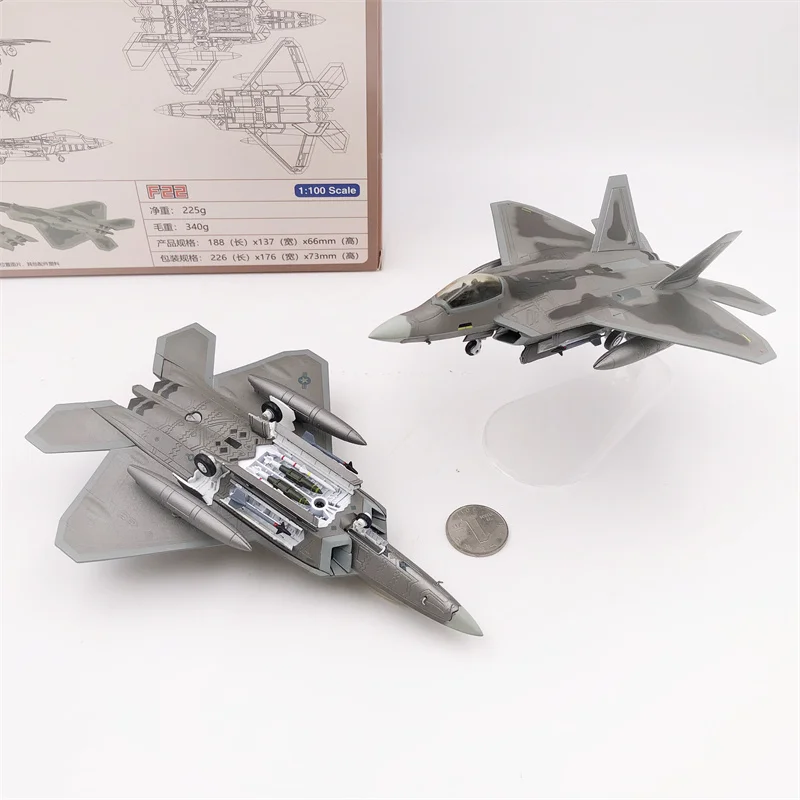 Wltk USAF F-22 Raptor Stealth Fighter Battled Version 1/100 Diecast Model | Railed/Motor/Cars/Bicycles