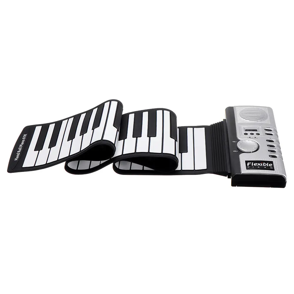 61 Keys Foldable Portable Hand-Rolled Electronic Piano 128 Tones Headphone Output with USB Power Cord