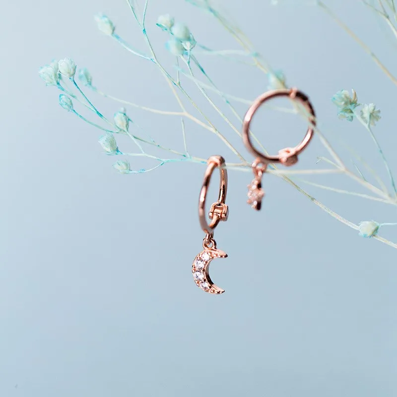 925 серебро Асимметричный небольшой кубический циркон с изображением луны и звезд