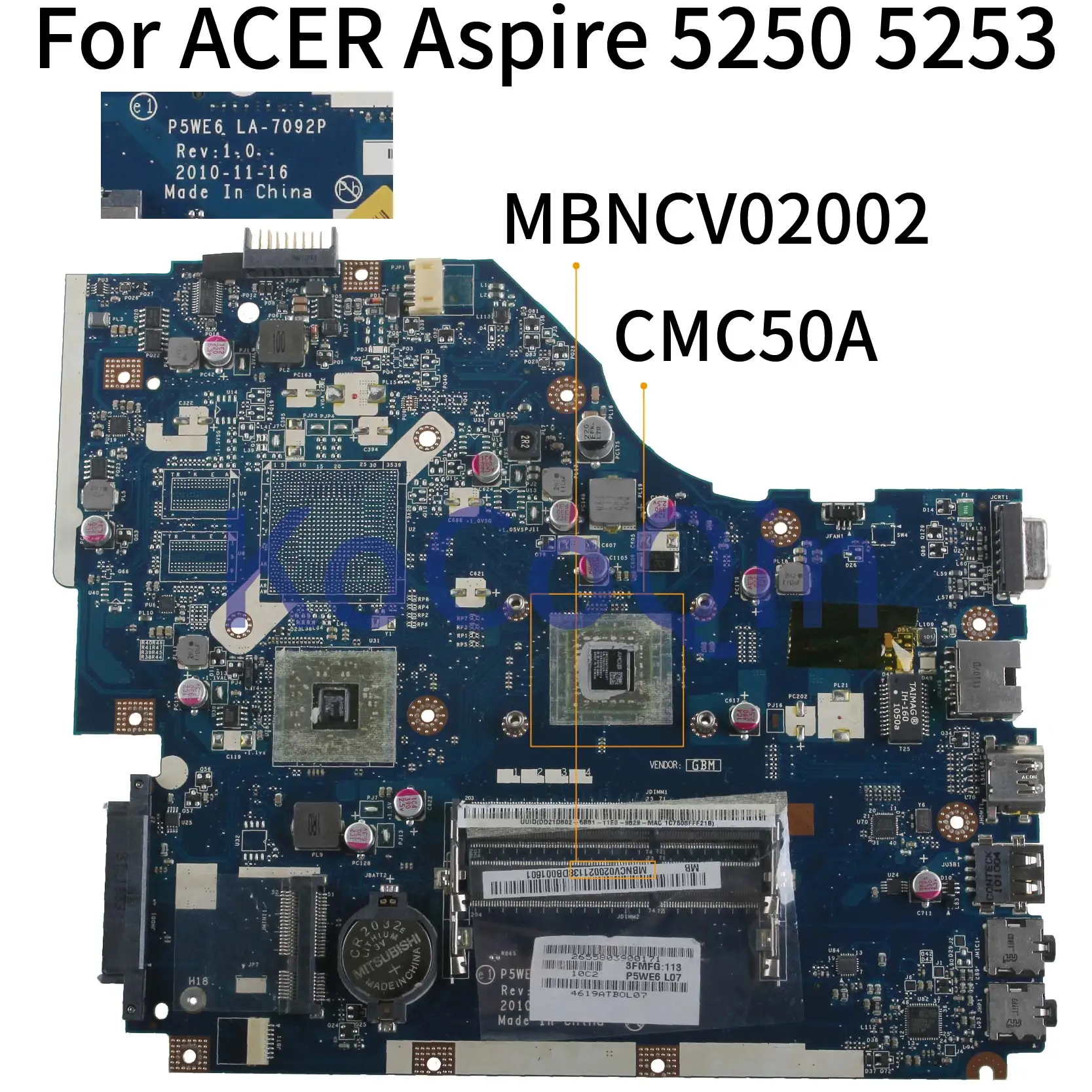 KoCoQin материнская плата для ноутбука ACER Aspire 5250 5253 MBNCV02002 P5WE6 LA 7092P DDR3|Материнские