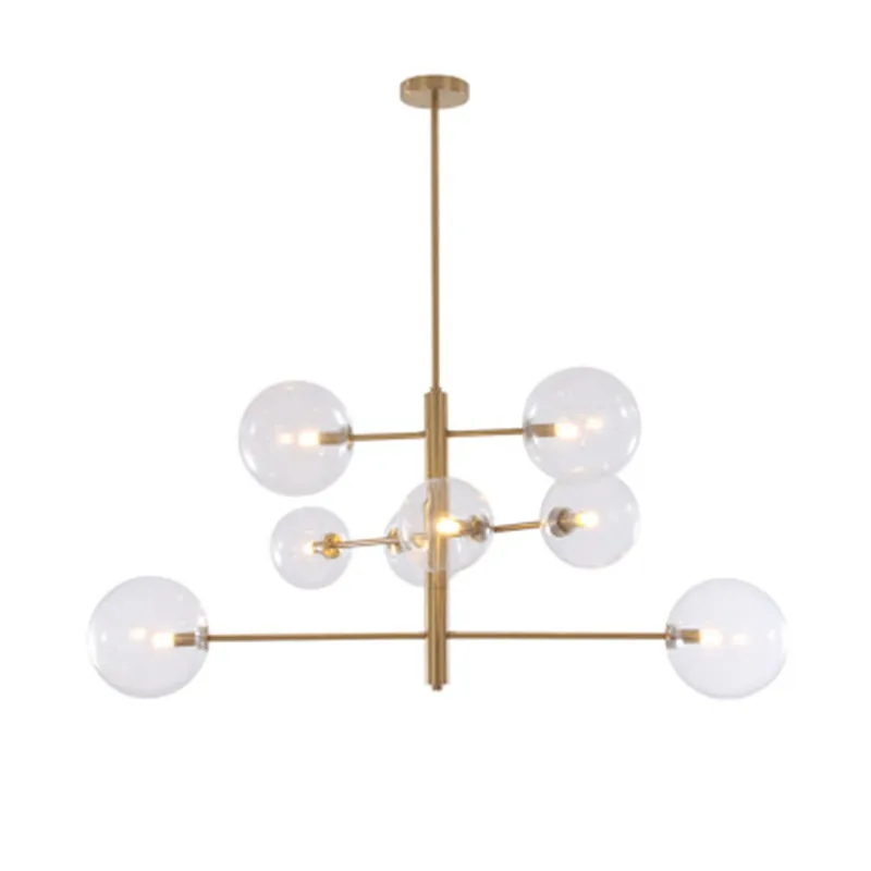 

Glass Ball Chandelier Minimalist Living Room Dining Room Villa Clothing Store Propeller Wrought Iron Post Modern LED Bulbs White