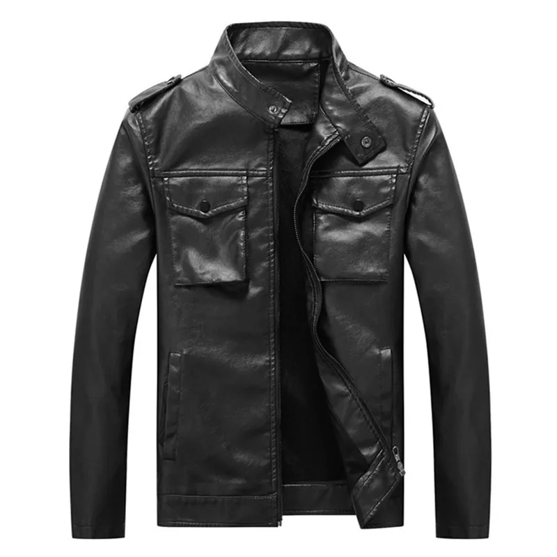 Новинка! Мужские кожаные куртки осень повседневная куртка в байкерском стиле из