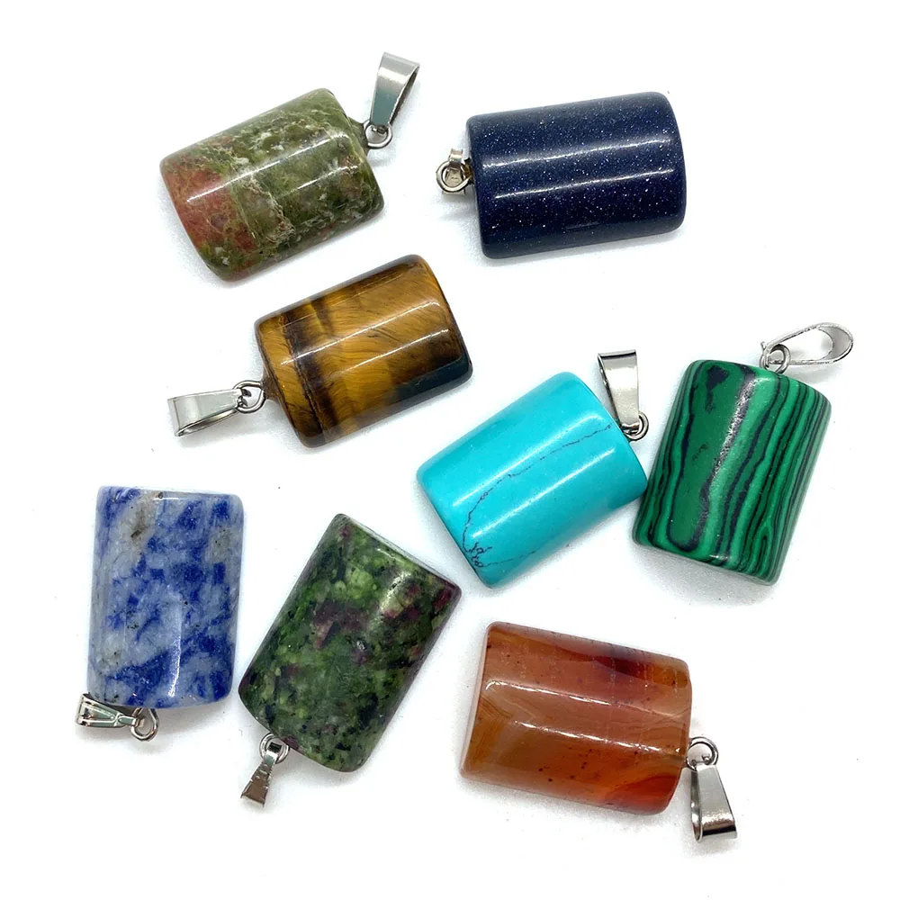 

Natural Stone Tiger's Eye Stone Watermelon Crystal Cylindrical Topaz Pendant for Jewelry Making DIY Necklace Earring Accessories