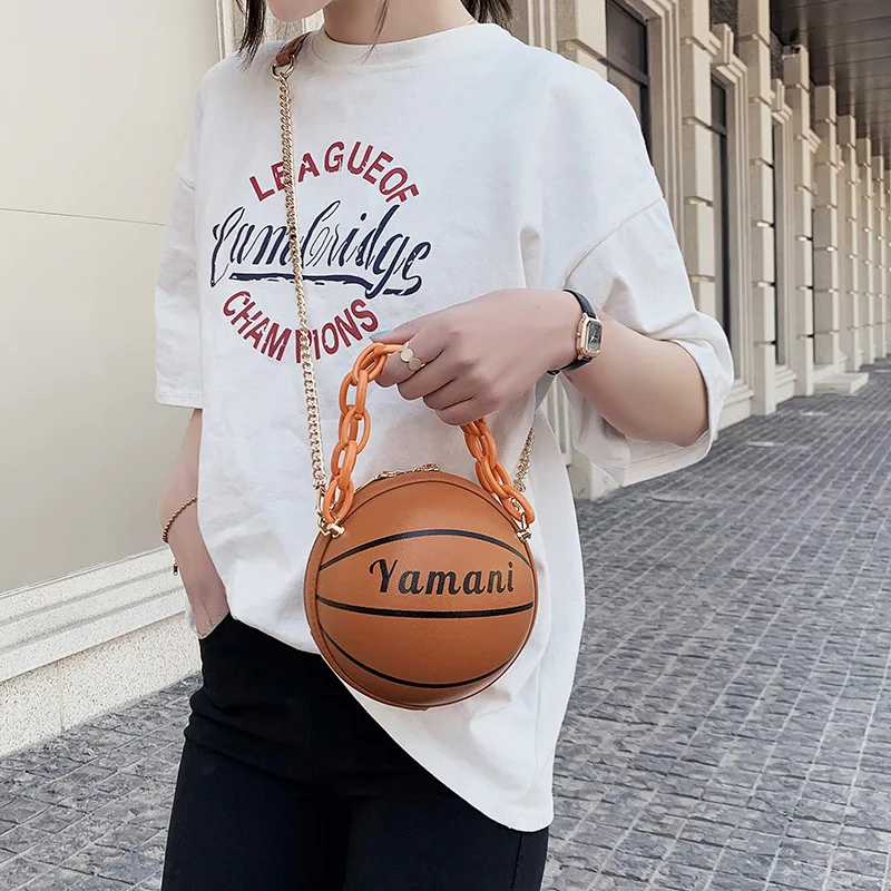 

Hot Sale Creative Personality Basketball Shape Chain Portable Messenger Small Round Bag Fashion Cute Football Shoulder Bag