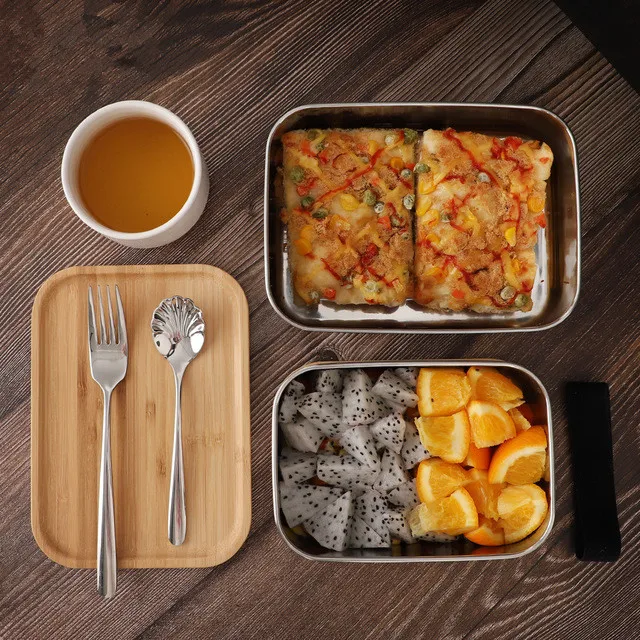 27 унций многоразовые из нержавеющей стали Bento Box Металлические Пищевые контейнеры для приготовления пищи сэндвич закуски с бамбуком BPA бесплатно не-Insul