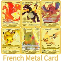 french version pokemon metal cards charizard display playing francaise pok%c3%a9mon gold card game collection kids toys childern gift