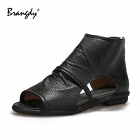 brangdy concise women snadals microfiber rome style women shoes peep toe hollow out women flat shoes zipper solid cover heel