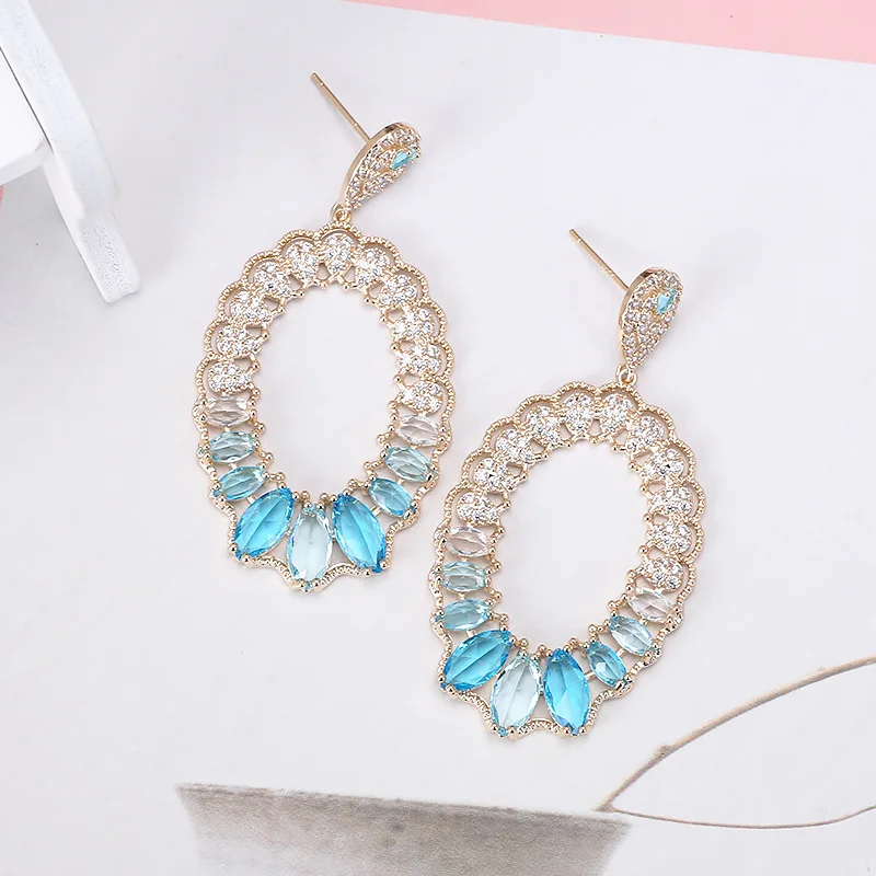 

EYER New Trendy Elegant Ice Flower Cubic Zirconia Dangle Big Earrings For Women Banquet Wedding Party Jewelry Accessory Gifts