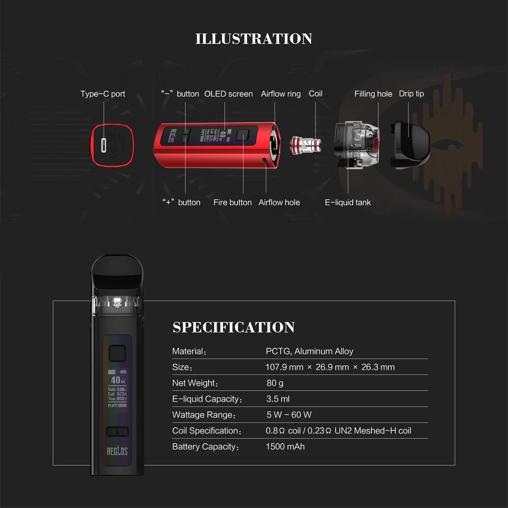 Оригинальный комплект электронной сигареты Uwell Aeglos Pod с аккумулятором 1500 мАч