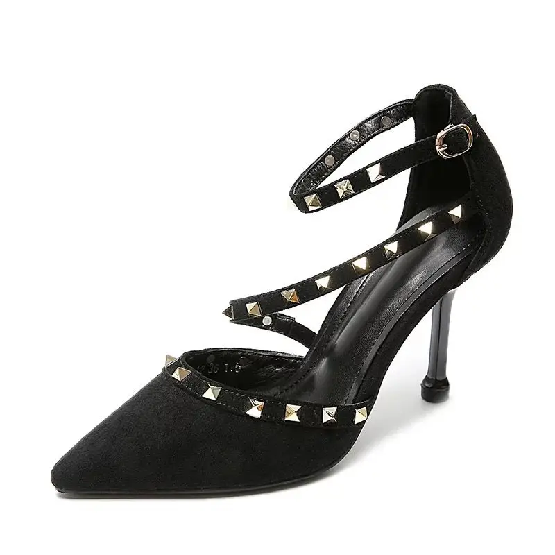 Туфли лодочки женские с заклепками высокий каблук пикантные модные босоножки