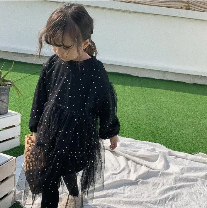 2019 Новые Детские Зимние флисовые платья с блестками и звездами милая одежда