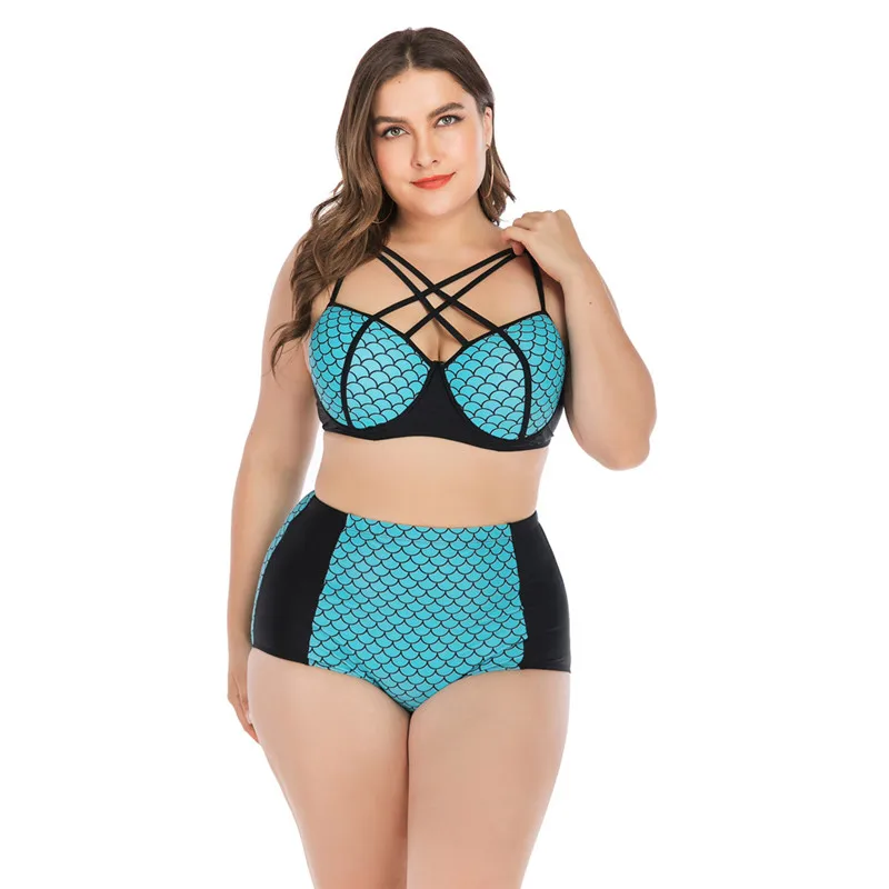 Для женщин s размера плюс 4XL рыбьей чешуи печати Разделение купальники бикини 2020