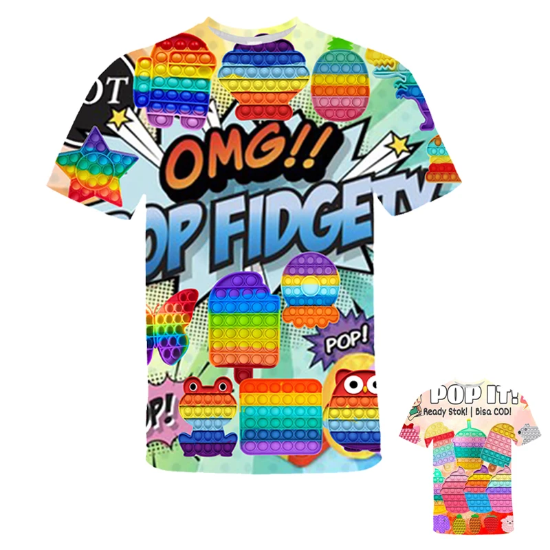 

Rainbow Bubble T Shirt Teens Family Games T-shirt Oversize Tshirt Kids Summer Short Sleeve Pop Fidget Tee Tops 3D Streetwear Men
