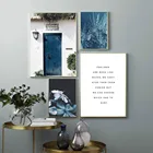 Плакаты и принты с изображением синих цветов, растений, дверей, пейзажа, настенные картины в скандинавском стиле для гостиной, домашнего декора