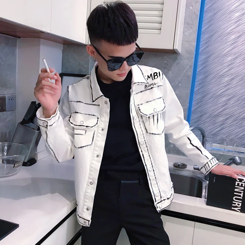 

Men's Lapel Jackets 2021 Spring New Fashion Hand Painted Slim Fit Jacket Casual Male Clothing Tops Japanese Hip Hop Streetwear