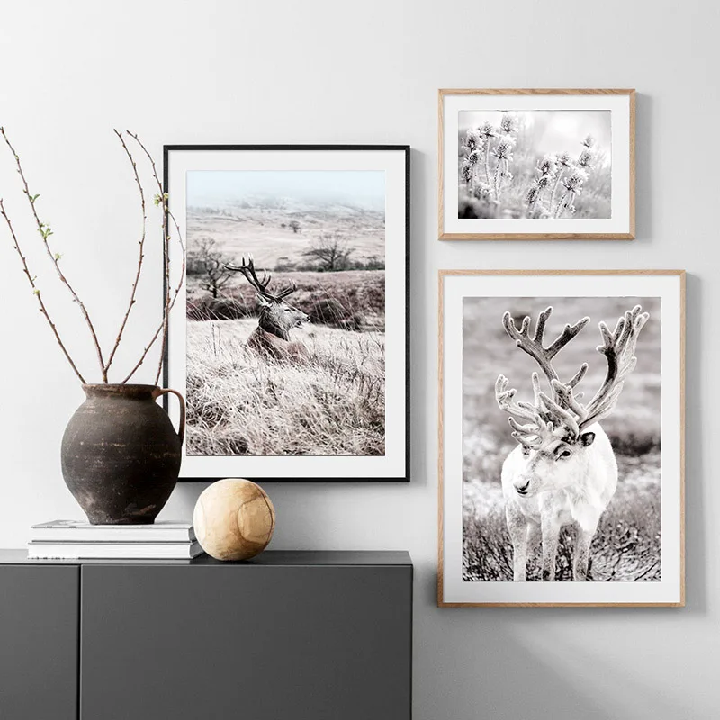 Snow Winter Forest Deer Nature Landscape Poster Nordic Canvas Print Wall Art Painting Scandinavian Decoration Picture Home Decor | Дом и сад