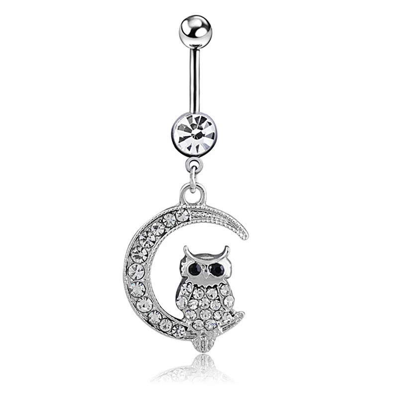 

White Moon Owl Pendant Navel Piercing Women Belly Button Ring Piercing Jewelry Wholesales