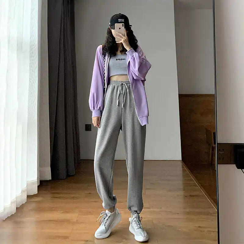 

Women's Spring Autumn Style Sweatpants Women's Loose Drawstring Jogger Pants High Waist Casual Ankle-Length Pants KK0218