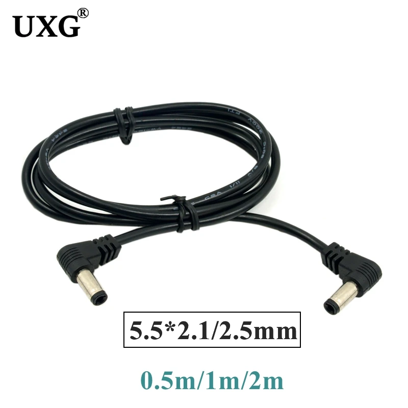 

90 Degree Double Elbow DC Power 5.5 x 2.1mm / 2.5mm Male to 5.5 2.1/2.5mm Male Plug Cable Right Angled 90 Degree 50cm 1m 2m