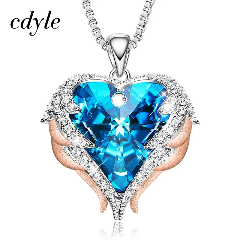 Cdyle готическое черное крыло Ангела Сверкающее красное сердце кристалл от Swarovski Подвеска Ожерелье для Хэллоуина ювелирные изделия подарок - Окраска металла: Blue P0902J