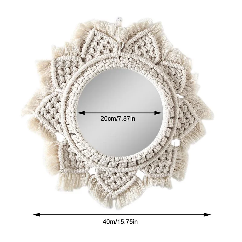 

Bohemian Style Hanging Mirrors Handmade Wall Decorative Mirror Home Living Room Tapestry Art Ornament Makeup Wedding Mirror Gift
