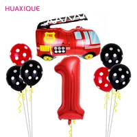 12x cartoon fire truck car 32 inch number foil balloon fire fighting air globos fireman birthday party kid work party decor