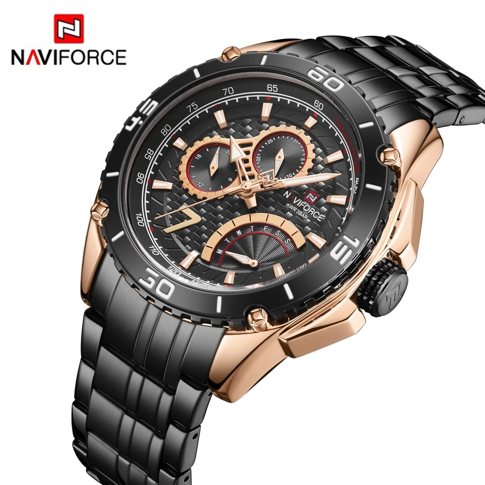 

NAVIFORCE Men Watch Relogio Masculino Quartz Fashion & Casual Stainless Steel 24 Round Folding Clasp with Safety 14 Alloy NF9183