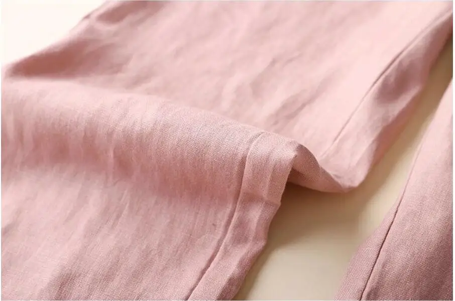 Шаровары женские однотонные из хлопка и льна брюки-султанки с эластичным поясом