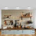 Рождественский кухонный фон Mehofond, белый шкаф, кирпичная стена, блестящие светильник ны для фотографий, реквизит для фотостудии
