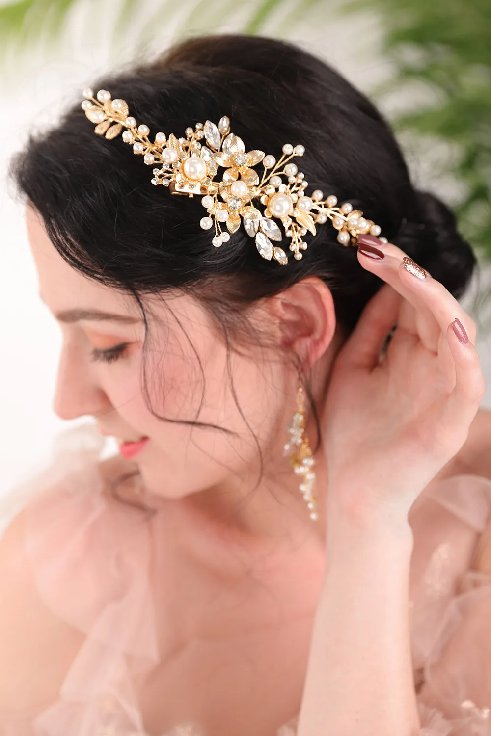 Благородный цветок золотой жемчуг кристаллы стразы феи женские Украшения