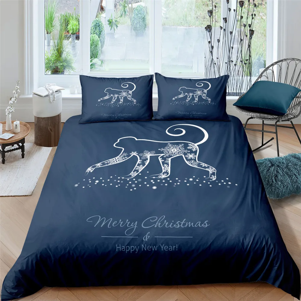 

Navy Blue Christmas Animal Pattern Duvet Cover Bedding Set Queen Size Duvet Cover Comforter Bed Cover Set Bedclothes King Size