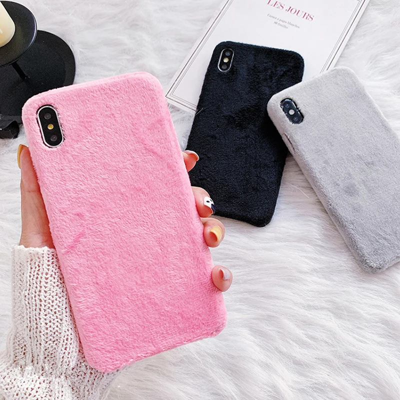 Пушистый чехол для iPhone 11 Pro Max зимний теплый пушистый плюшевый мех плюш X XS XR 6 6S 7 8