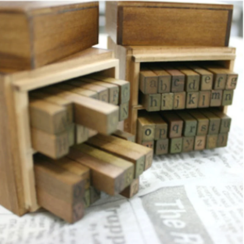 

28pcs DIY Number Alphabet Combination Letter Stamp Wedding Decor Wedding Letter Wood Rubber Stamp Set Vintage Wooden Box Gift