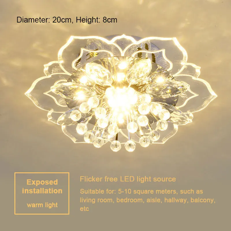 Lámpara de techo moderna con forma de flor, lámpara LED de techo de cristal de 20cm, para pasillo, sala de estar, dormitorio, cocina, pasillo
