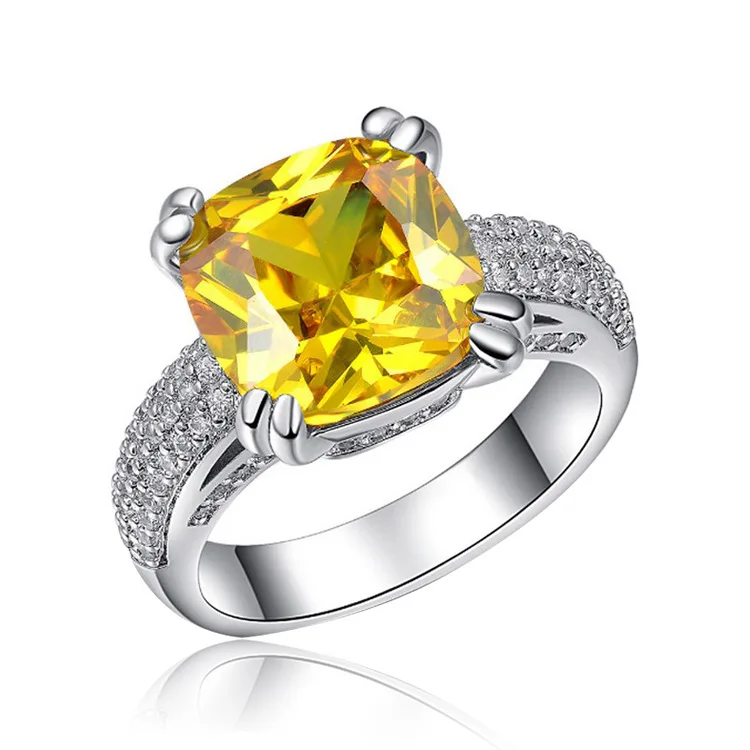 Модные обручальные кольца с цирконием в форме подушки золотого цвета розового