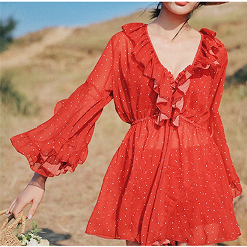 Женский купальник пуш ап 2018 красный Танкини с принтом женский костюм из 3