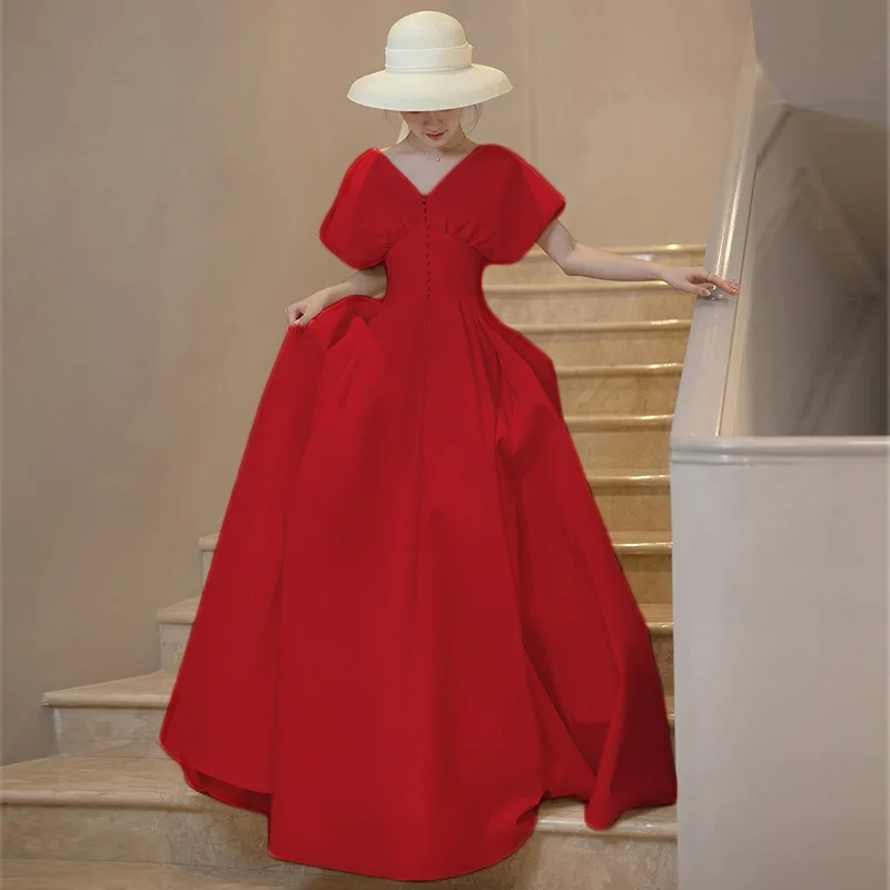 

Women Satin White Celebrity Dress Sexy V-neck Beading Retract Waist Bride Wedding Gown Trailing Vestidos De Festa Plus Size 3xl