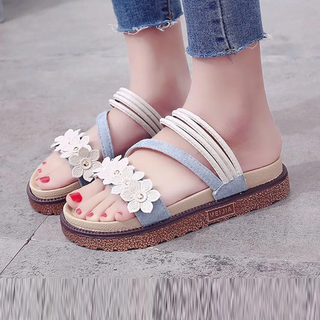 

Sandals Woman Shoes Bohemian Flower Decoration Round Head Outside Mid Heel Fashion Creativity Sandals Women Summer Shoes