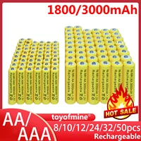81012243250pcs aa 3000mahaaa 1800mah 1 2v nimh yellow rechargeable battery cell 2a 3a rc toys led flashlight