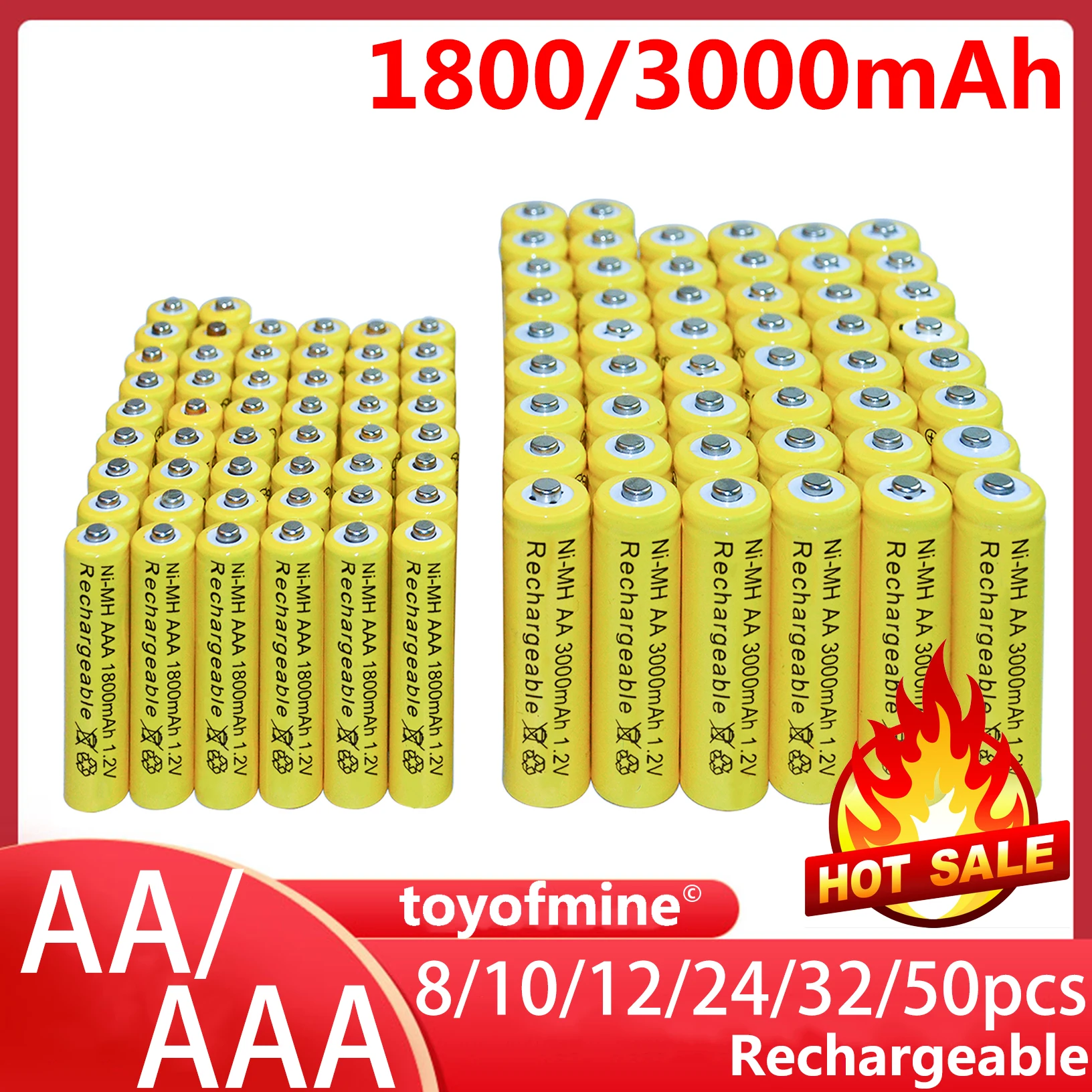 8/10/12/24/32/50 шт AA 3000mAh + AAA 1800mAh 1 2 V NiMH желтая аккумуляторная батарея 2A 3A RC игрушки