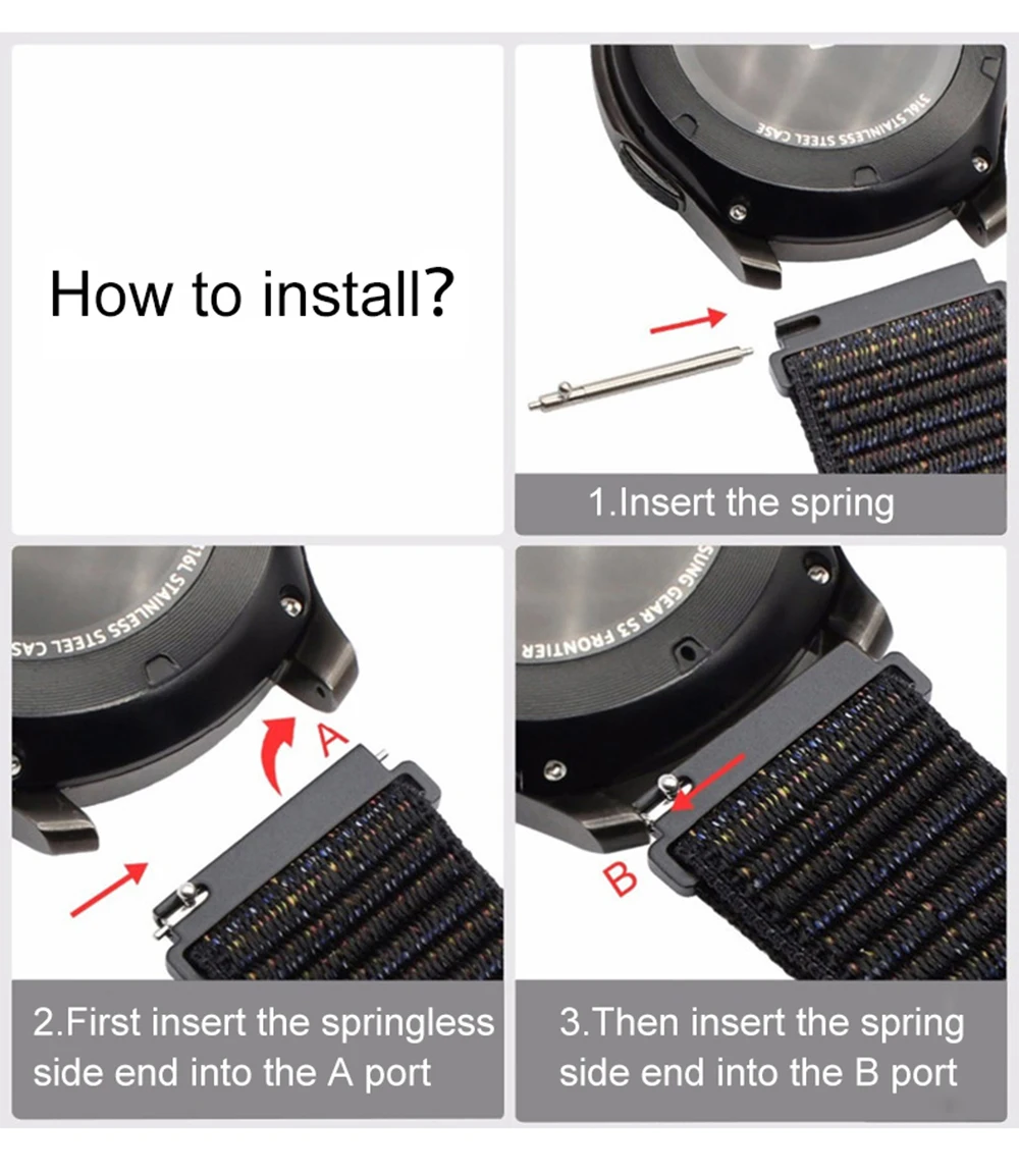 Ремешок нейлоновый для спортивных смарт-часов быстросъемный женский браслет Nokia