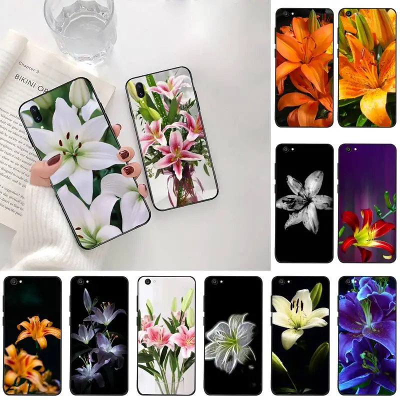Черная фотография с цветами лилии для Vivo Y91c Y17 Y51 Y67 Y55 Y93 Y81S Y19 V17 vivo s5|Бамперы| |